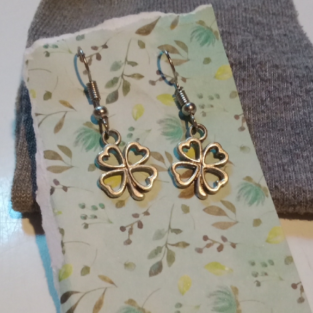 Hand Crafted Gold Clover Earrings